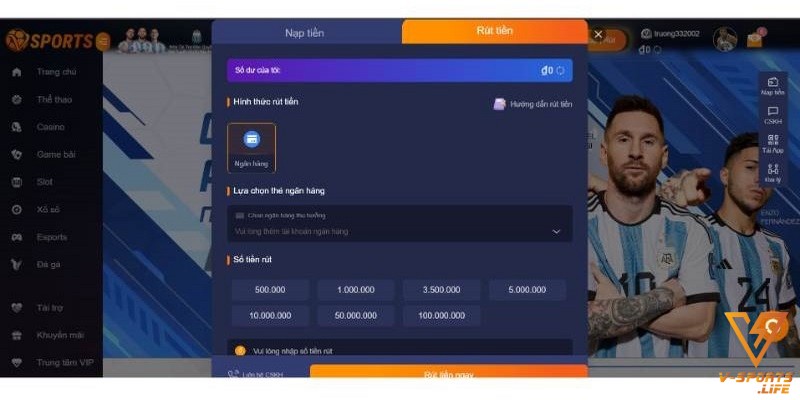 Hướng dẫn quy trình rút tiền Vsport siêu tốc